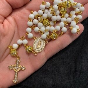 Elegant Gold and White Rosary|our lady of Guadalupe